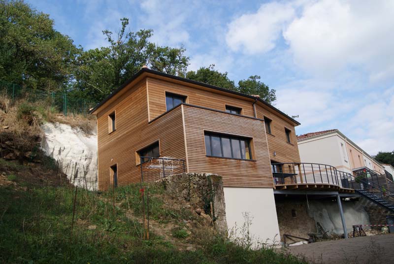 maison individuelle mixte ossature bois toiture plate Nantes