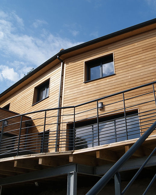 maison individuelle mixte ossature bois toiture tuile Nantes