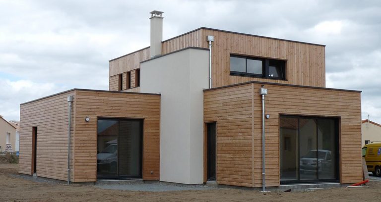 maison individuelle mixte ossature bois toiture plate